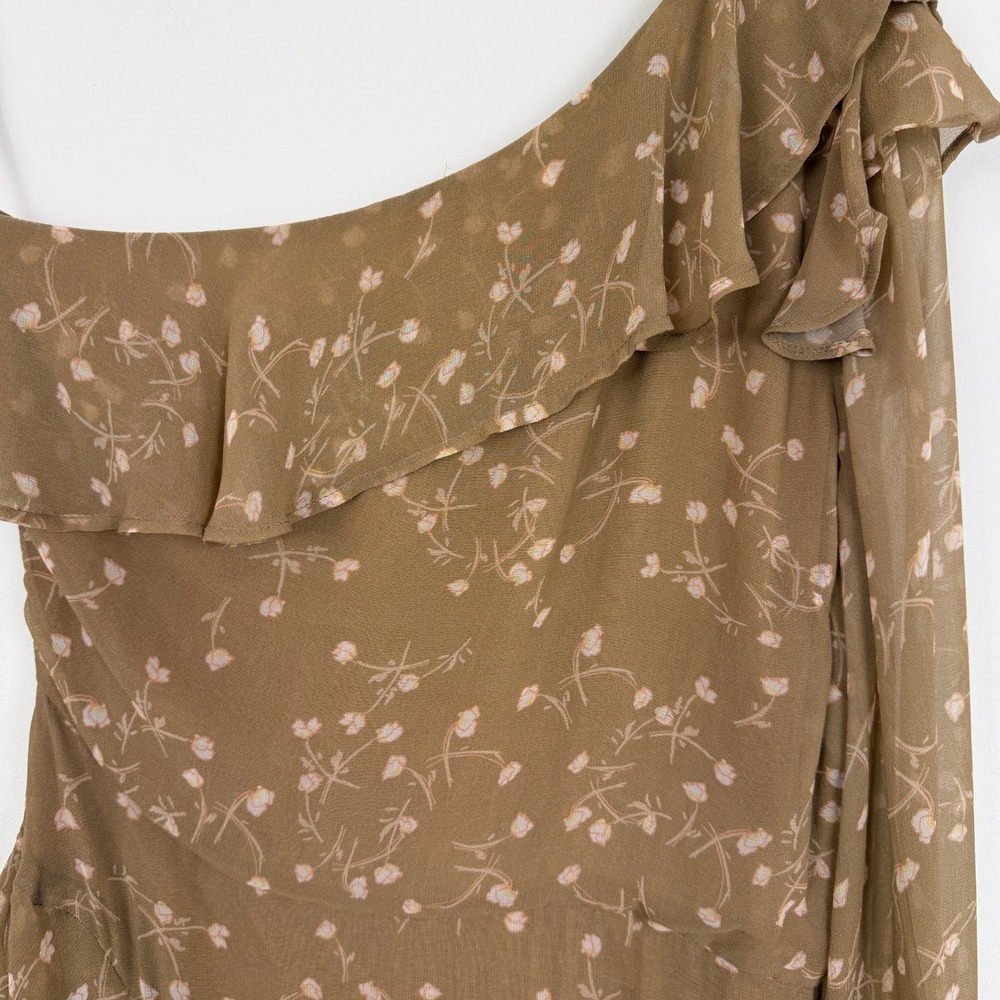 Rahi Cali One Shoulder Floral Ruffle Maxi Dress Women Small Tan Wedding Feminine - Picture 3 of 8